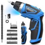 8V Cordless Screwdriver,6+1 Torque Max 10N·m Electric Power Screwdriver with 47 Accessories,180°Pivoting Handle, 2000mAh Rechargeable Screw Gun&Bit Set with LED Light, Flexible Shaft,for Home,Office