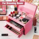WORKPRO Mini Metal Tool Box with 2 Drawers and Top Storage, Small Tool Chest with PVC Liners and PP Feet Pads, Cold Rolled Steel Toolbox with Magnetic Tab - Pink Ribbon