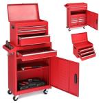 Winado 4-Drawer Rolling Tool Chest with Wheels & Lock, Tool Box with Large Storage Cabinet and Adjustable Shelf, Removable Portable Top Box for Garage, Warehouse, Factory (Red)