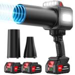 DEGGE Brushless Leaf Blower Cordless, Handheld Leaf Blowers with LED Work Light, Two Interchangeable Nozzles, Turbo Jet Blower for Lawn Care, Patio Cleaning, Garage Dust & Outdoor Use