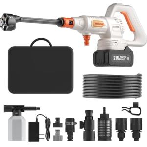 Cordless Pressure Washer Battery Powered; 1200PSI Cordless Power Washer with Brushless Motor, 4.0Ah Battery,6-in-1 Nozzle, 3 Power Level; Handheld Portable Pressure Washer Cordless (5022-1)