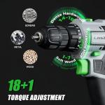 Lithitech Cordless Drill Set, 20V Power Drill with Battery 2.0Ah and Charger, 3/8-Inch Keyless Chuck Electric drill, 18+1 Position, 2 Variable Speed, 380 In-lb Torque (Green)