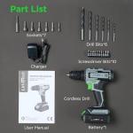 Lithitech Cordless Drill Set, 20V Power Drill with Battery 2.0Ah and Charger, 3/8-Inch Keyless Chuck Electric drill, 18+1 Position, 2 Variable Speed, 380 In-lb Torque (Green)