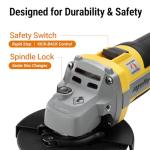 Brushless Angle Grinder Compatible with Dewalt 20V MAX Battery, 9600RPM Cordless Metal Grinder Tool, 4-1/2 Inch, w/4.0Ah Battery, Kickback Brake, 3 Vairable Speed, Slide Switch, Auxiliary Handle