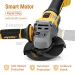 Brushless Angle Grinder Compatible with Dewalt 20V MAX Battery, 9600RPM Cordless Metal Grinder Tool, 4-1/2 Inch, w/4.0Ah Battery, Kickback Brake, 3 Vairable Speed, Slide Switch, Auxiliary Handle