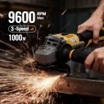 Brushless Angle Grinder Compatible with Dewalt 20V MAX Battery, 9600RPM Cordless Metal Grinder Tool, 4-1/2 Inch, w/4.0Ah Battery, Kickback Brake, 3 Vairable Speed, Slide Switch, Auxiliary Handle