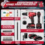 20V Cordless Drill Set,Electric Power Drill Cordless,Power Drill Drivers,Electric Screwdriver - 2.0Ah Batteries, 30Nm，21+1 Torque,2 Speed,34pcs Acessories,Built-in LED,Kit for Home,Red