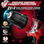 20V Cordless Drill Set,Electric Power Drill Cordless,Power Drill Drivers,Electric Screwdriver - 2.0Ah Batteries, 30Nm，21+1 Torque,2 Speed,34pcs Acessories,Built-in LED,Kit for Home,Red