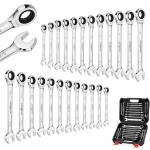 HORUSDY 24-Piece Ratcheting Wrench Set | Metric and SAE | Ratchet Combination Wrenches Set with Organizer | 72-Tooth | Chrome Vanadium Steel | 6-18 mm & 1/4” to 3/4“ (24-Piece)