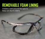 MAGID Gemstone Onyx Foam Lined Safety Glasses, ANSI Z87.1, Removable Foam Seal Blocks Dust & Debris, Anti-Fog UV Protection, Indoor & Outdoor Lens, Black Frame, 1 Pair, Y84