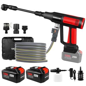 Cordless Pressure Washer with Faucet & Garden Hose Connector, 2 X 5.0AH Batteries, 2000PSI MAX Portable Pressure Washer with Brushless Motor, 4 Speed Adjustment LCD Touch Screen, 6-in-1 Nozzle