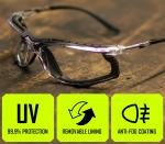 MAGID Gemstone Onyx Foam Lined Safety Glasses, ANSI Z87.1, Removable Foam Seal Blocks Dust & Debris, Anti-Fog UV Protection, Indoor & Outdoor Lens, Black Frame, 1 Pair, Y84