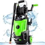 4800PSI Electric Pressure Washer- 4.0GPM High Power Washer with 33FT Hose Reel, 4 Spray Tips and Soap Bottle for Car Washing, Fence Cleaning, Patio Maintenance（Upgraded） (Green)