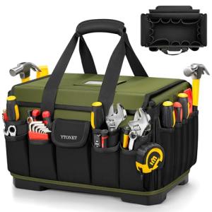 Heavy Duty Tool Bag 16-Inch, 46 Pockets Electrician Tool Bag for men with Hard Bottom & Waterproof Pocket, 1680D Tear-Proof Toolbox Organizer for HVAC Mechanic, Father Day Dad Birthday Gift