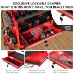 KSVO Power Tool Organizer Wall Mount with Drill Rack, Grinder Holder, Hammer & Pliers Rack, Locking Drawers, 6-Outlet Charging Shelf – Heavy Duty Metal Tool Storage for Garage, Workshop (Red)