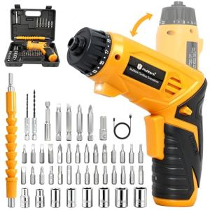 MulWark Electric Screwdriver Set, 4V Cordless Screwdriver with 46 Precision Driver Bit Set in Carrying Case Rechargeable 2-Position Handle, Powered Screwdriver Kit for Home Improvement, DIY Projects