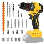 Cordless Drill Driver, Electric Drill for Dewalt 20V Battery, Brushless Driver with 2 Variable Speeds, 25+1 Torque, 3/8" Keyless Chuck, 60N.M for Home Repairing(No Battery)