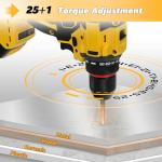 Cordless Drill Driver, Electric Drill for Dewalt 20V Battery, Brushless Driver with 2 Variable Speeds, 25+1 Torque, 3/8" Keyless Chuck, 60N.M for Home Repairing(No Battery)