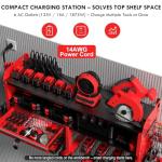 KSVO Power Tool Organizer Wall Mount with Drill Rack, Grinder Holder, Hammer & Pliers Rack, Locking Drawers, 6-Outlet Charging Shelf – Heavy Duty Metal Tool Storage for Garage, Workshop (Red)