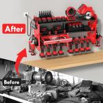 KSVO Power Tool Organizer Wall Mount with Drill Rack, Grinder Holder, Hammer & Pliers Rack, Locking Drawers, 6-Outlet Charging Shelf – Heavy Duty Metal Tool Storage for Garage, Workshop (Red)