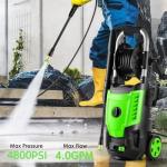 4800PSI Electric Pressure Washer- 4.0GPM High Power Washer with 33FT Hose Reel, 4 Spray Tips and Soap Bottle for Car Washing, Fence Cleaning, Patio Maintenance（Upgraded） (Green)