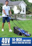 Wild Badger Power 40V 14″ Cordless Lawn Mower Brushless,5,445 sq ft/0.125 ac,1×4.0Ah Battery & Fast Charger, 5-Position Height,for Townhomes & Small Yards