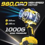 VERVEWAVE Leaf Blower with 2 X 4.0Ah Battery and Charger, 20V Cordless Blower for Lawn Care, & House Cleaning, 980,000 RPM Jet Blower, Extended Nozzle & Earbuds Included, Yellow