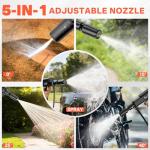 Heliwoo Portable Pressure Washer Gun, Foldable Cordless Pressure Washer Sprayer with 5-in-1 Nozzle, Type-C Charging, 16 FT Hose, for Camping, Bicycles, and Patio