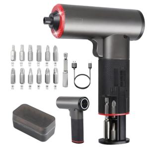 Electric Cordless Screwdriver Set, 4V Rechargeable Screw Gun with 12 Drill Bits, Screwdriver Kit with LED Light, Separable Battery Pack with USB Charging Cable for Home, DIY, Repair