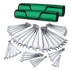 SK Combination Wrench Set, SAE 1/4" to 1-1/4", Metric 6 to 32mm, 42-Piece, SuperKrome Finish, Premium CR-V Construction, with Rolling Pouch