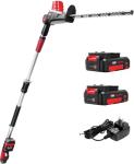 MZK 20V MAX 23-inch Cordless Pole Hedge Trimmer Attachment, 8-Feet Reach, Electric Hedge Trimmer with Extension Pole, Multi-Angle (Two Batteries and Charger Included)