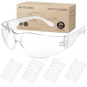 TICONN 24 Clear Safety Glasses for Men, Safety Goggles with Scratch Impact Resistant Meets ANSI Z87.1 Standard (24 Pack)