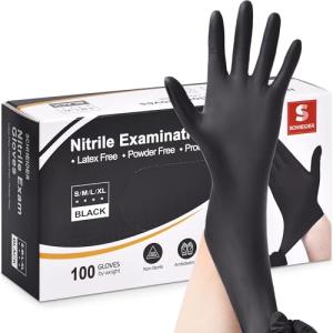 Schneider Nitrile Exam Gloves, Black, Large, 100-ct Box, 4-mil, Latex-Free, Powder-Free, Food-Safe (NBFK7103)