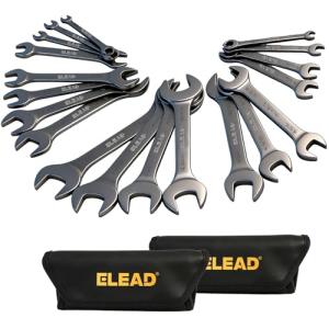ELEAD Super-Thin Open End Wrench Set | 19-Piece SAE & Metric Sizes | CR-V Nickel Plated | Ultra-Slim Design | Corrosion-Resistant | Durable Roll-Up Pouch for Mechanics