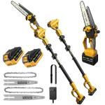 2 in 1 Cordless 6&8 inch Pole Saw & Mini Chainsaw,21V Battery Powered Brushless Electric Tree Trimmer with Extension Pole, 2×4000mAh Batteries,Lightweight Handheld Pruner