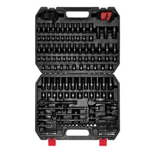 EMENTOL 189-Piece Impact Socket Set, 1/4" & 3/8" Drive Metric and SAE Sizes, CR-V Steel, Includes Deep & Shallow Sockets, Ratchets, Bits, Extensions, Spark Plug Socket & More, with Plastic Tool Case