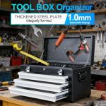 3 Drawer Tool Box Heavy Duty Metal with Lock, Portable Tool Chest Organizer for Workshop, Garage, DIY Office Storage