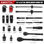 EMENTOL 189-Piece Impact Socket Set, 1/4" & 3/8" Drive Metric and SAE Sizes, CR-V Steel, Includes Deep & Shallow Sockets, Ratchets, Bits, Extensions, Spark Plug Socket & More, with Plastic Tool Case