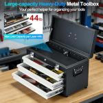 3 Drawer Tool Box Heavy Duty Metal with Lock, Portable Tool Chest Organizer for Workshop, Garage, DIY Office Storage