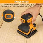 Hoteche 240W Palm Sander, 110X100mm Square Sander with 14500rpm, Yellow, Color Box Packaging