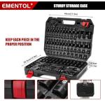 EMENTOL 189-Piece Impact Socket Set, 1/4" & 3/8" Drive Metric and SAE Sizes, CR-V Steel, Includes Deep & Shallow Sockets, Ratchets, Bits, Extensions, Spark Plug Socket & More, with Plastic Tool Case
