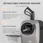 Giraffe Tools Grandfalls Retractable Pressure Washer G20, 2500 PSI 2.2 GPM, Wall Mounted with 180°Swivel Bracket, 65FT Hose Reel with Ultra-Soft Pressure Hose, 4 Nozzles, Foam Cannon, Light Silver