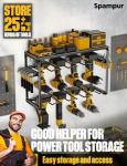 Spampur Power Tool Organizer, 8 Drill Holders Wall Mount, 3 Layer Heavy Duty Metal Storage for Garage Organization, Tools Storage with Hooks, Screwdriver Hammer Holder, Father's Day Mens Birthday Gift