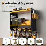 Spampur Power Tool Organizer Wall Mount with Charging Station, Tool Battery Holder with 4 Outlet Power Strip15 Min Assembly & Maximum 100lb Load by Heavy Duty Metal, 4 Slots for Cordless Drill