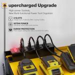 Spampur Power Tool Organizer Wall Mount with Charging Station, Tool Battery Holder with 4 Outlet Power Strip15 Min Assembly & Maximum 100lb Load by Heavy Duty Metal, 4 Slots for Cordless Drill