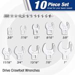 WORKPRO 3/8" Drive Crowfoot Wrench Set, 10-Piece SAE Open-End Wrenches with Clip-on Organizer, 3/8"-1", Great for Automotive Repair Work Hard-To-Reach Areas