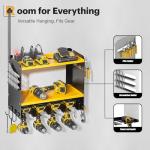 Spampur Power Tool Organizer Wall Mount with Charging Station, Tool Battery Holder with 4 Outlet Power Strip15 Min Assembly & Maximum 100lb Load by Heavy Duty Metal, 4 Slots for Cordless Drill