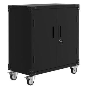 Takywep Heavy Duty Rolling Tool Cabinet with Lock, Mobile Metal Storage Cabinet with 2 Door and Adjustable Shelf & Pegboard for Garage Workshop, Industrial Tool Cart on Rust Resistant Wheels, Black