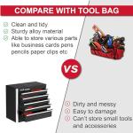 P.I.T. Mini Black Tool Box, Portable 5-Drawer Micro Roll Cab Steel Stackable Tool Box with Liner, Black Small Tool Case for Tools Storage and Organizers, Home DIY