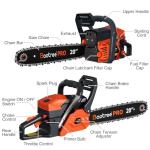62cc Gas Chainsaw, 20 Inch Professional Chainsaw with 2-Cycle Engine & Anti-Vibration System, Quick Start Technology for Tree Cutting, Firewood, Logging (62CC 20in)